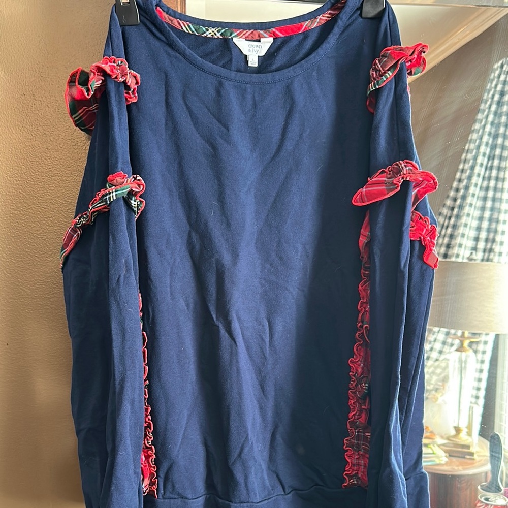 Navy Blue Top with Red Accents